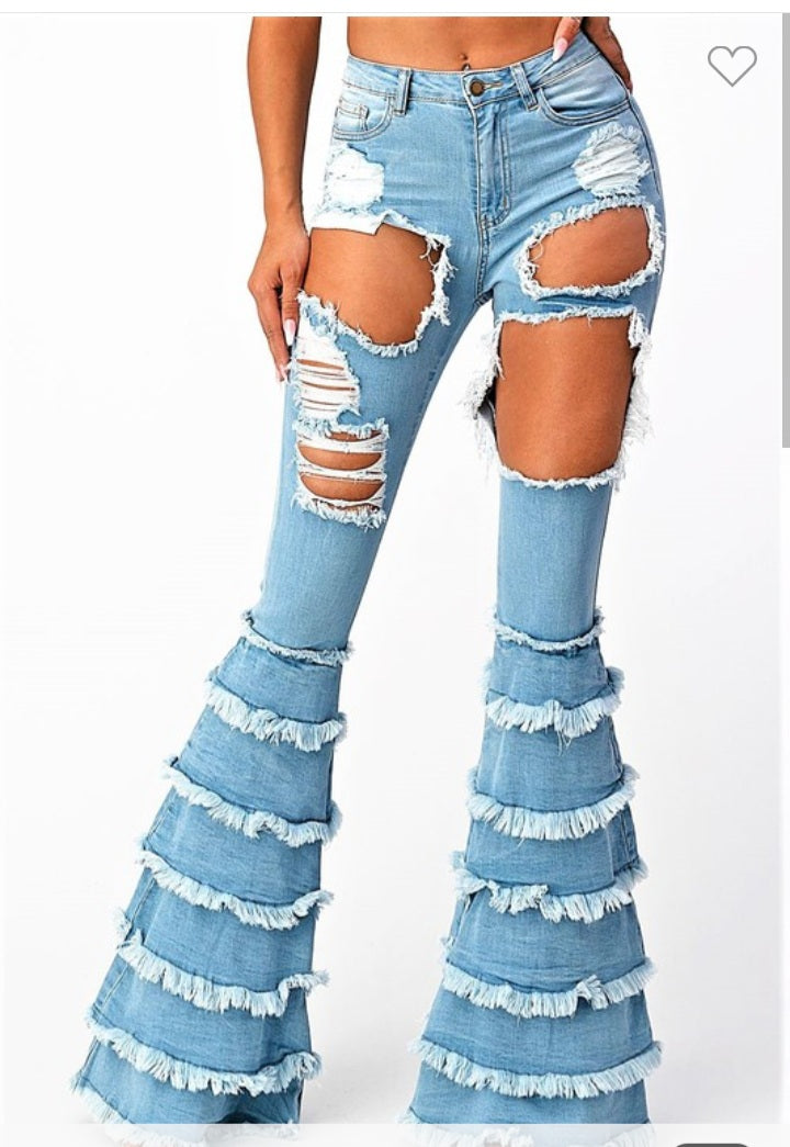 HIGH RISE RUFFLE TIERED FLARE JEANS – Jorden's Boutique and