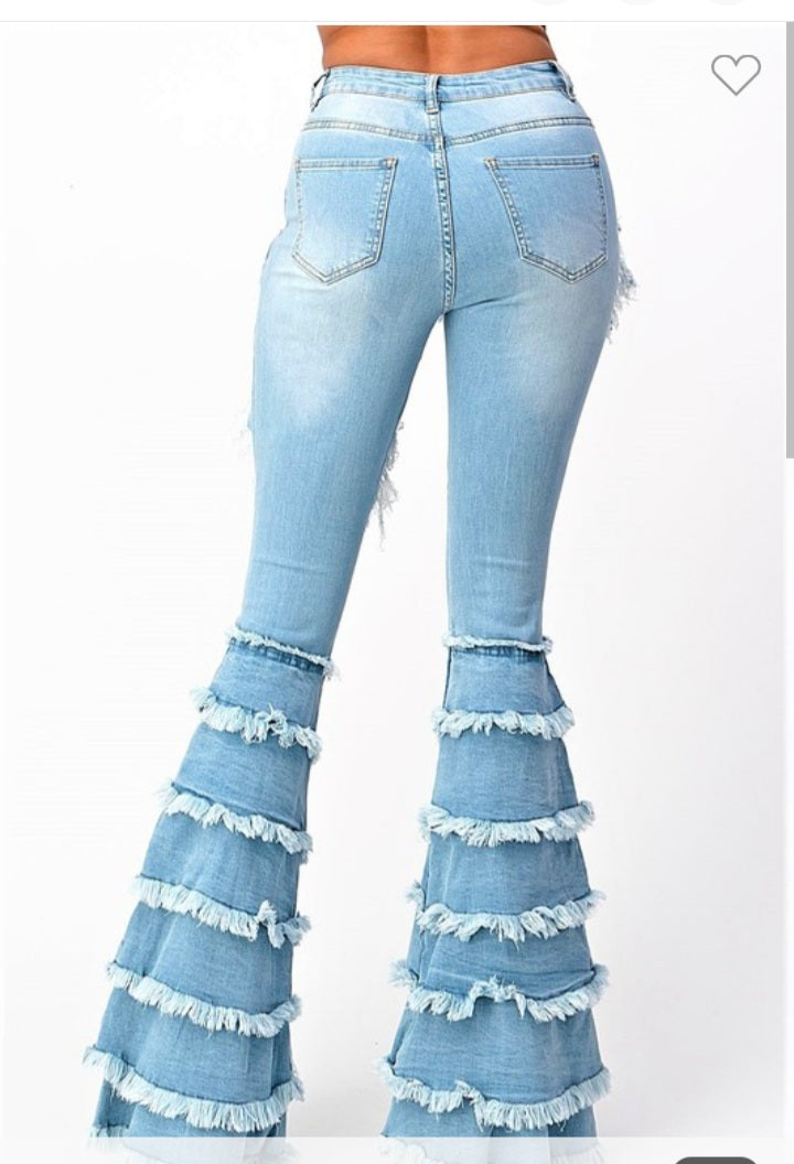 HIGH RISE RUFFLE TIERED FLARE JEANS – Jorden's Boutique and Accessories
