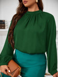 PLUS SIZE KEYHOLE BACK MOCK NECK BLOUSE