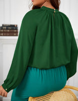 PLUS SIZE KEYHOLE BACK MOCK NECK BLOUSE