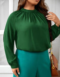 PLUS SIZE KEYHOLE BACK MOCK NECK BLOUSE