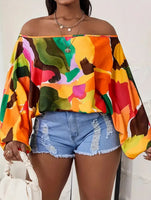 OFF THE SHOULDER COLORFUL PRINT SHIRT