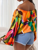 OFF THE SHOULDER COLORFUL PRINT SHIRT