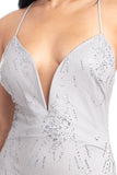 DEEP-V TRIM NECK OPEN BACK STRAP GLITTER DRESS