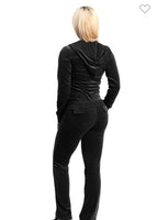 LONG SLEEVE ZIP DOWN HOODIE TOP AND FULL LENGTH PANT 2PC SET.