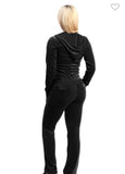 LONG SLEEVE ZIP DOWN HOODIE TOP AND FULL LENGTH PANT 2PC SET.