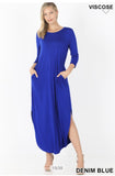 SLEEVE ROUND NECK MAXI DRESS WITH SIDE SLITS & POCKETS