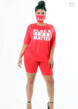 BLACK LIVES MATTER LETTER DETAIL ROUND NECK SHORT SLEEVE TOP AND MIDI PANT WITH MASK 3PC SET