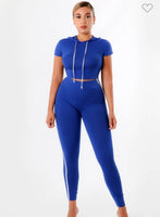 SHORT SLEEVE HODIE CROP TOP AND LONG PANT 2PC SET