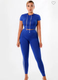 SHORT SLEEVE HODIE CROP TOP AND LONG PANT 2PC SET