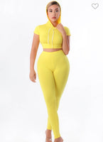 SHORT SLEEVE HODIE CROP TOP AND LONG PANT 2PC SET