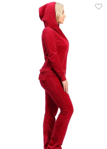 LONG SLEEVE ZIP DOWN HOODIE TOP AND FULL LENGTH PANT 2PC SET.