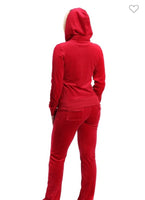 LONG SLEEVE ZIP DOWN HOODIE TOP AND FULL LENGTH PANT 2PC SET.