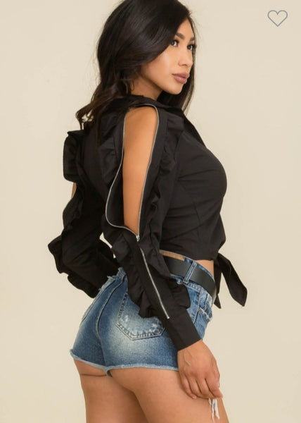 FASHION SEXY OFF SHOULDER BLOUSE WITH ZIPPER DETAILS