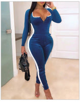 ZIPPER DESIGN BLUE ONE PIECE JUMPSUIT