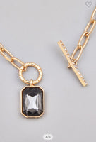 TOGGLE CHAIN RECTANGLE GEM PENDANT NECKLACE