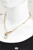 TOGGLE CHAIN RECTANGLE GEM PENDANT NECKLACE