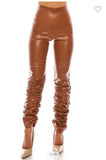 HIGH WAIST FAUX LEATHER RUCHED LEGGINGS PANTS