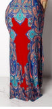 LOW CUT COLORFUL PRINTED SPAGHETTI STRAP MAXI DRESS