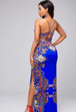 LOW CUT COLORFUL PRINTED SPAGHETTI STRAP MAXI DRESS