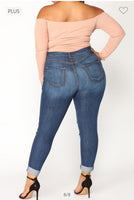 PLUS SIZE HIGH RISE DESTROYED CUFFED JEANS