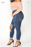 PLUS SIZE HIGH RISE DESTROYED CUFFED JEANS