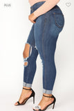 PLUS SIZE HIGH RISE DESTROYED CUFFED JEANS