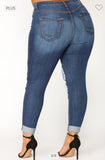 PLUS SIZE HIGH RISE DESTROYED CUFFED JEANS