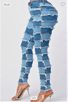 PLUS SIZE HIGH RISE PATCHWORK SKINNY JEANS