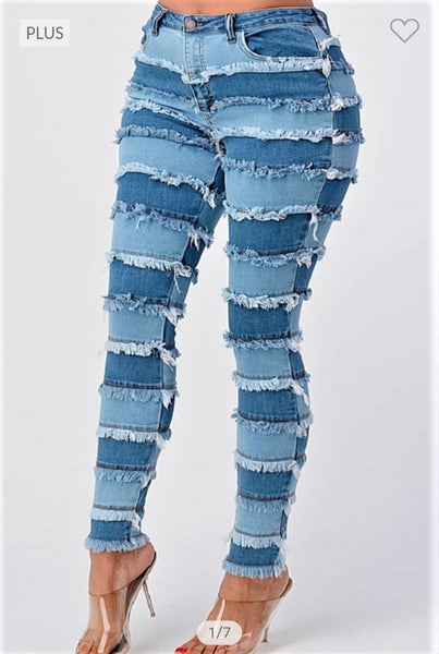 PLUS SIZE HIGH RISE PATCHWORK SKINNY JEANS
