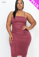 PLUS SIZE FRONT/BACK DOUBLE RUCHED DRESS