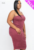 PLUS SIZE FRONT/BACK DOUBLE RUCHED DRESS