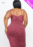 PLUS SIZE FRONT/BACK DOUBLE RUCHED DRESS