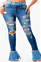 PLUS SIZE HIGH RISE DOUBLE WAIST BELL BOTTOM JEANS