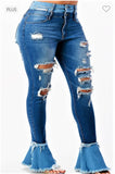 PLUS SIZE HIGH RISE DOUBLE WAIST BELL BOTTOM JEANS