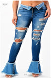 PLUS SIZE HIGH RISE DOUBLE WAIST BELL BOTTOM JEANS