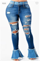 PLUS SIZE HIGH RISE DOUBLE WAIST BELL BOTTOM JEANS