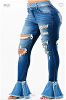 PLUS SIZE HIGH RISE DOUBLE WAIST BELL BOTTOM JEANS