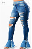 PLUS SIZE HIGH RISE DOUBLE WAIST BELL BOTTOM JEANS