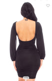 OPEN BACK SHIRRING SKIRT MINI DRESS BOAT NECK BALLOON SLEEVE SLIP