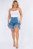 PLUS SIZE CURVY BOTTOM TESSEL  DESTROY JEAN SHORTS