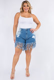 PLUS SIZE CURVY BOTTOM TESSEL  DESTROY JEAN SHORTS