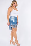 PLUS SIZE CURVY BOTTOM TESSEL  DESTROY JEAN SHORTS