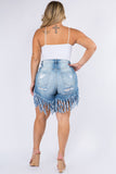 PLUS SIZE CURVY BOTTOM TESSEL  DESTROY JEAN SHORTS