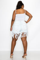 PLUS SIZE CURVY BOTTOM TESSEL DESTROY JEAN SHORTS