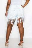 PLUS SIZE CURVY BOTTOM TESSEL DESTROY JEAN SHORTS