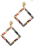 SQUARE RESIN DARK MULTI COLOR EARRING