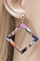 SQUARE RESIN DARK MULTI COLOR EARRING