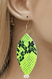 YELLOW LEATHER VEGAN ANIMAL PRINT LEAF EARRING