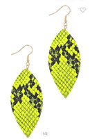 YELLOW LEATHER VEGAN ANIMAL PRINT LEAF EARRING